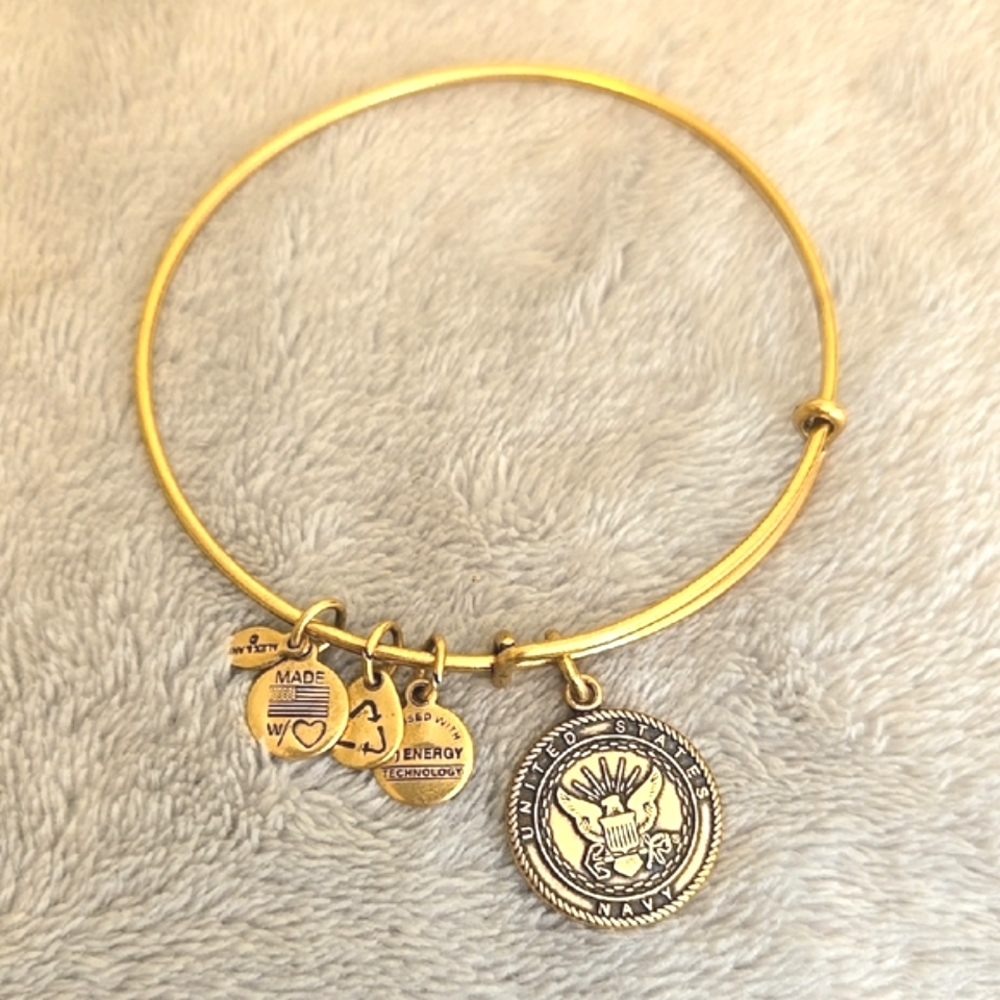 #112 Alex And Ani Gold Charm Bangle Bracelet US Navy